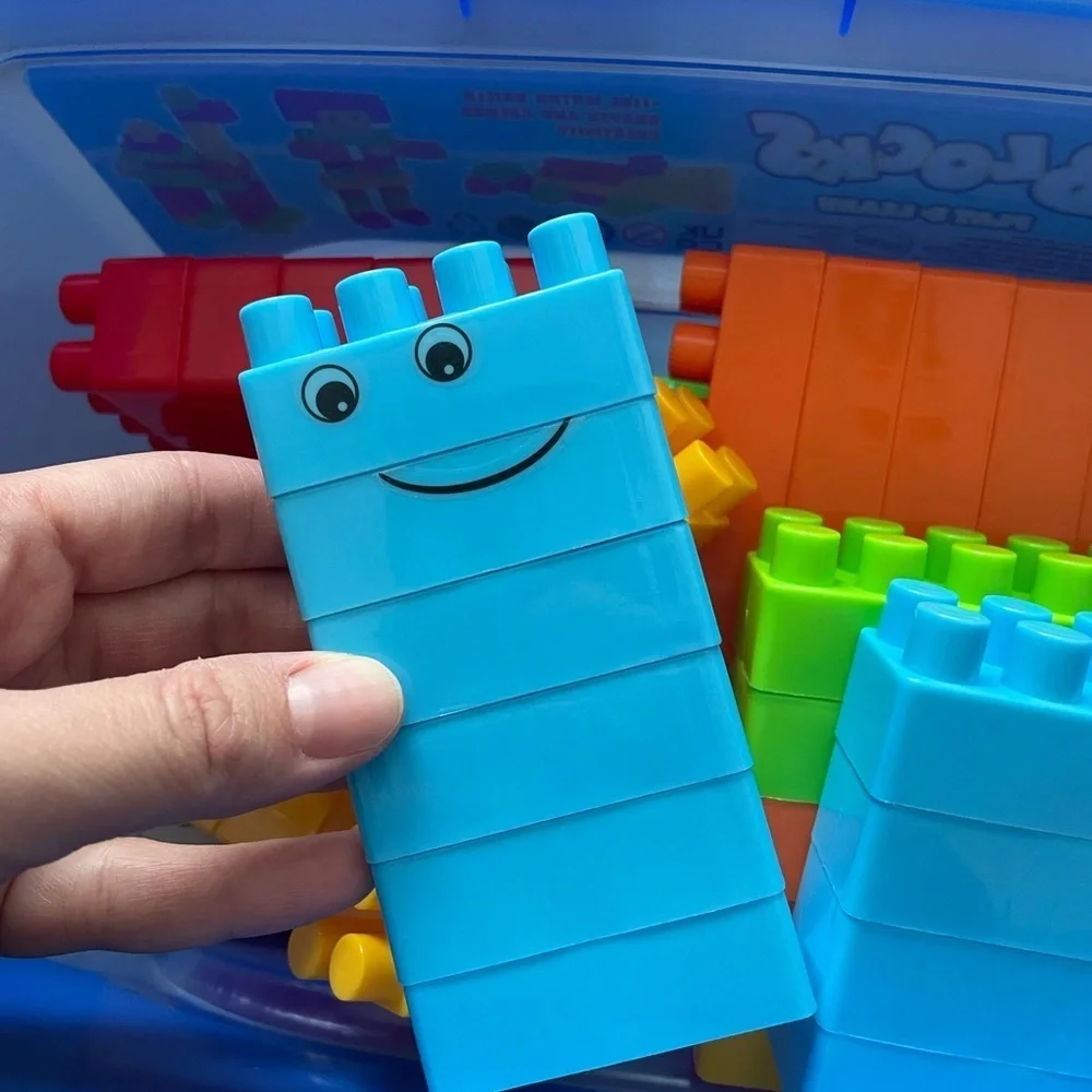Lollipop 62 Piece Block Set with Toy Block Storage Box with Pink Wheels